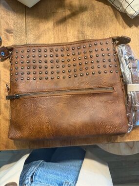 Studded Brown Crossbody Bag - Casual Leather-Style Shoulder Bag